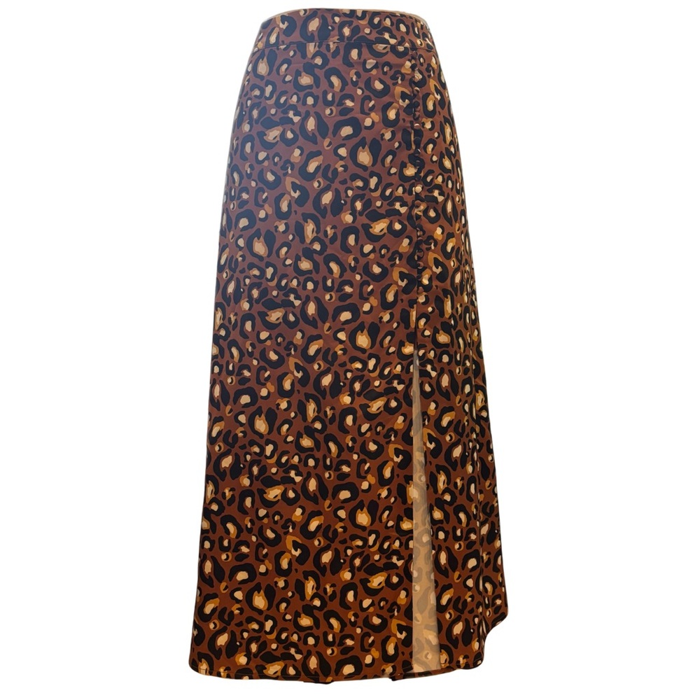 NWT Express x Lady Gang Leopard Print Maxi Skirt Side Slit Satin-Like Size XL